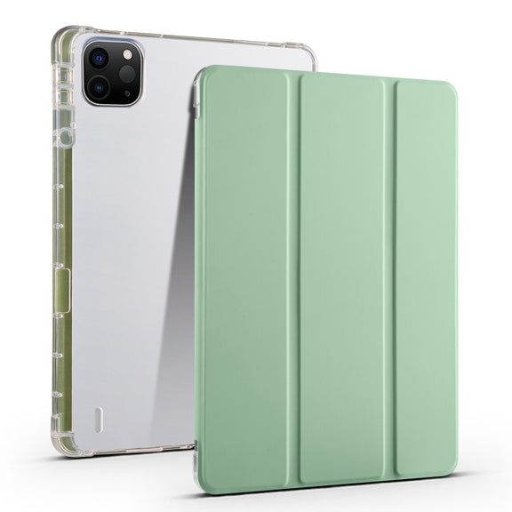 For iPad Air 11 2025 / 2024 3-fold Clear TPU Smart Leather Tablet Case with Pen Slot(Green)