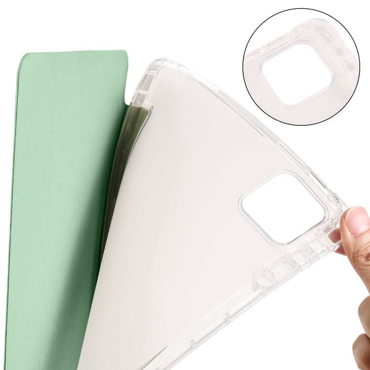 For iPad Air 11 2025 / 2024 3-fold Clear TPU Smart Leather Tablet Case with Pen Slot(Green)