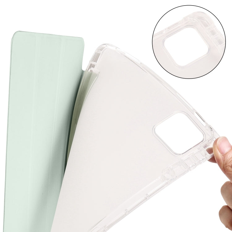 For iPad Air 11 2024 3-fold Clear TPU Smart Leather Tablet Case with Pen Slot(Light Green)