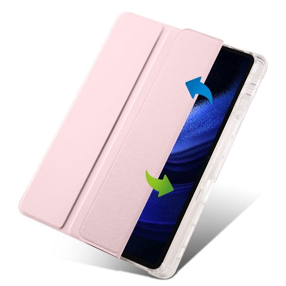 For iPad Air 11 2024 3-fold Clear TPU Smart Leather Tablet Case with Pen Slot(Sand Pink)