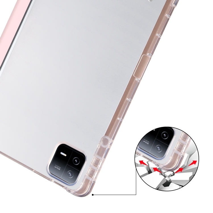 For iPad Air 11 2024 3-fold Clear TPU Smart Leather Tablet Case with Pen Slot(Sand Pink)