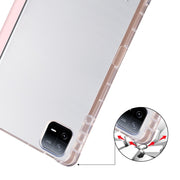For iPad Air 11 2024 3-fold Clear TPU Smart Leather Tablet Case with Pen Slot(Sand Pink)
