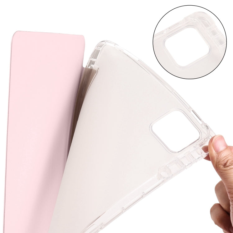 For iPad Air 11 2024 3-fold Clear TPU Smart Leather Tablet Case with Pen Slot(Sand Pink)