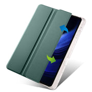 For iPad Air 13 2025 / 2024 3-fold Clear TPU Smart Leather Tablet Case with Pen Slot(Dark Green)