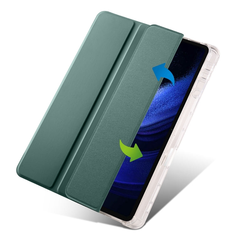 For iPad Air 13 2025 / 2024 3-fold Clear TPU Smart Leather Tablet Case with Pen Slot(Dark Green)