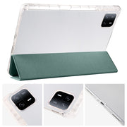 For iPad Air 13 2025 / 2024 3-fold Clear TPU Smart Leather Tablet Case with Pen Slot(Dark Green)