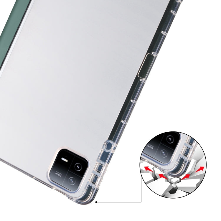 For iPad Air 13 2025 / 2024 3-fold Clear TPU Smart Leather Tablet Case with Pen Slot(Dark Green)