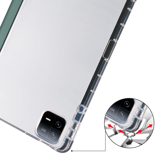 For iPad Air 13 2025 / 2024 3-fold Clear TPU Smart Leather Tablet Case with Pen Slot(Dark Green)