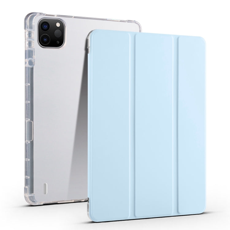 For iPad Air 13 2024 3-fold Clear TPU Smart Leather Tablet Case with Pen Slot(Ice Blue)