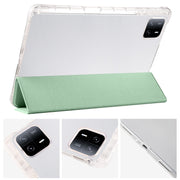 For iPad Air 13 2025 / 2024 3-fold Clear TPU Smart Leather Tablet Case with Pen Slot(Green)