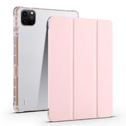 For iPad Air 13 2025 / 2024 3-fold Clear TPU Smart Leather Tablet Case with Pen Slot(Sand Pink)
