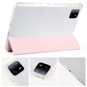 For iPad Air 13 2025 / 2024 3-fold Clear TPU Smart Leather Tablet Case with Pen Slot(Sand Pink)
