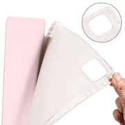 For iPad Air 13 2025 / 2024 3-fold Clear TPU Smart Leather Tablet Case with Pen Slot(Sand Pink)