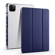 For iPad Air 13 2025 / 2024 3-fold Clear TPU Smart Leather Tablet Case with Pen Slot(Dark Blue)