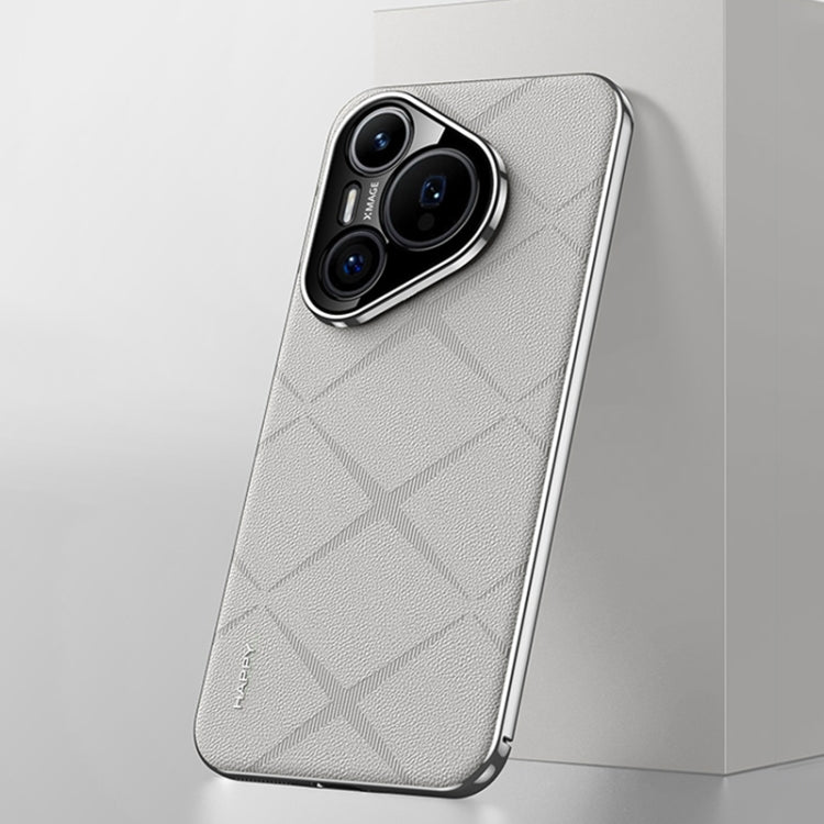 For Huawei Pura 70 Plain Leather PC Phone Case(White)