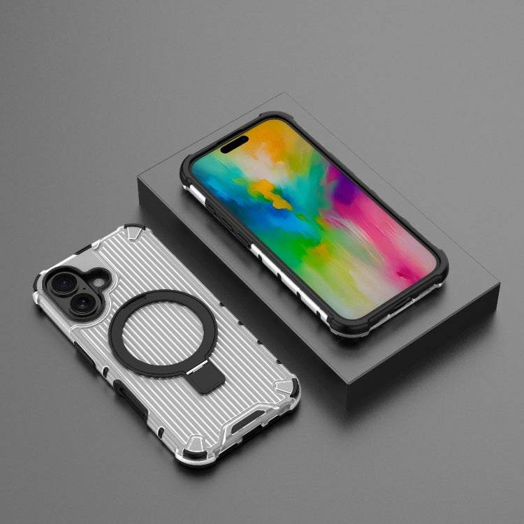 For iPhone 16 Grating Holder Shockproof Phone Case(Transparent)