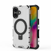 For iPhone 16 Grating Holder Shockproof Phone Case(Transparent)