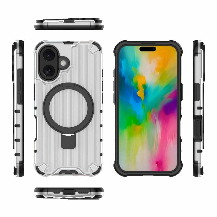 For iPhone 16 Grating Holder Shockproof Phone Case(Transparent)
