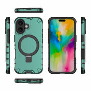 For iPhone 16 Grating Holder Shockproof Phone Case(Green)