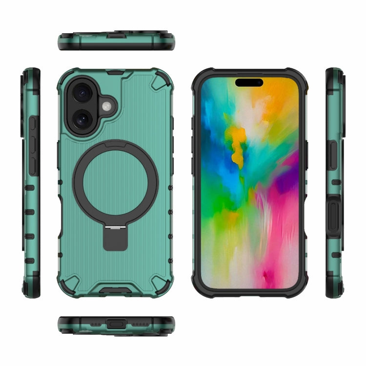 For iPhone 16 Grating Holder Shockproof Phone Case(Green)