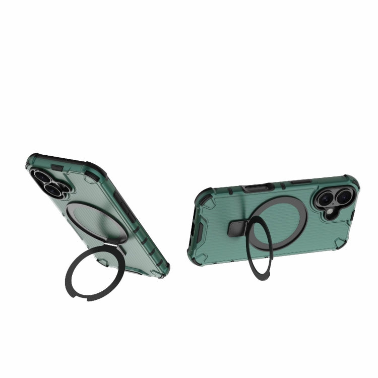 For iPhone 16 Grating Holder Shockproof Phone Case(Green)