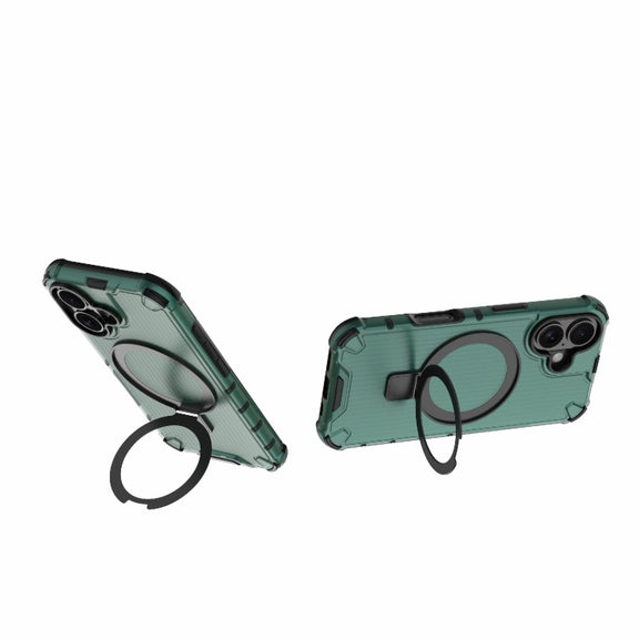 For iPhone 16 Grating Holder Shockproof Phone Case(Green)