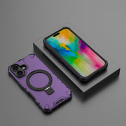 For iPhone 16 Grating Holder Shockproof Phone Case(Purple)