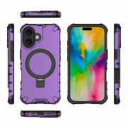 For iPhone 16 Grating Holder Shockproof Phone Case(Purple)
