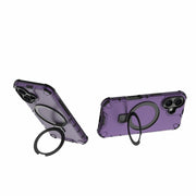For iPhone 16 Grating Holder Shockproof Phone Case(Purple)