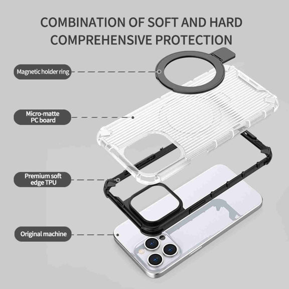 For iPhone 16 Grating Holder Shockproof Phone Case(Transparent)