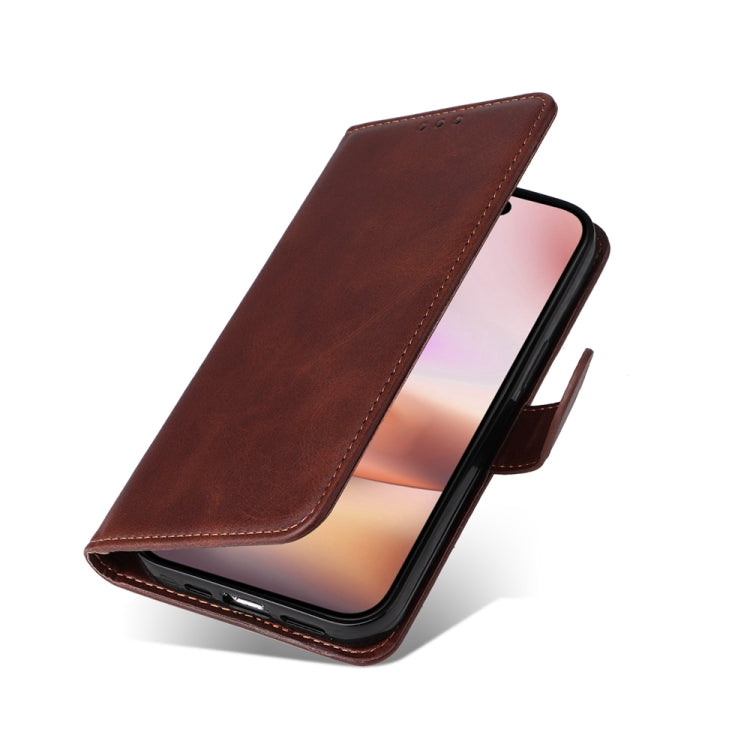 For iPhone 16 Plus Classic Calf Texture Flip Leather Phone Case(Brown)