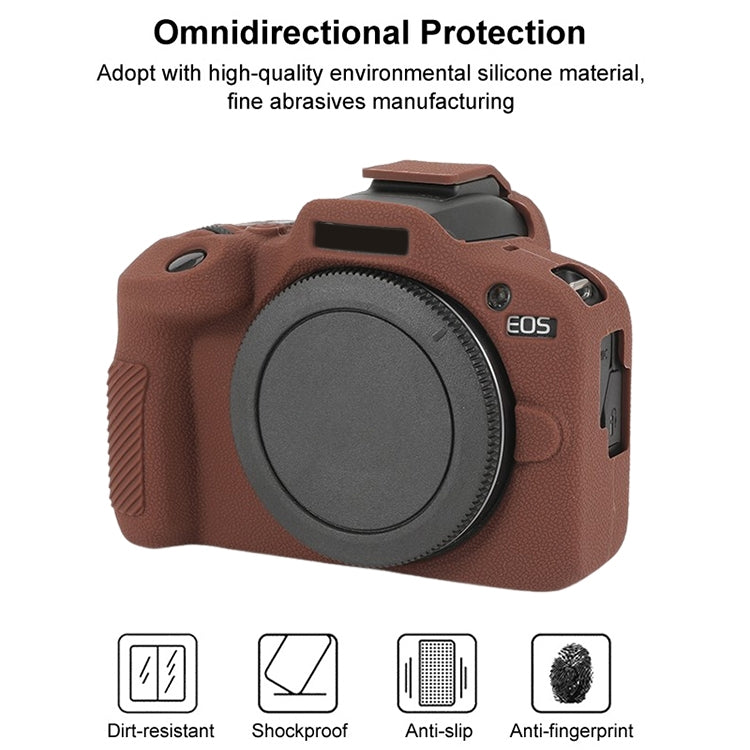 For Canon EOS R100 Litchi Texture Soft Silicone Protective Case(Coffee)