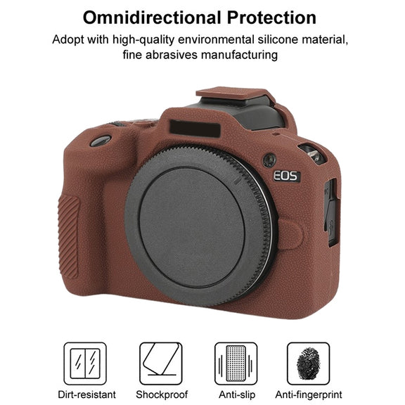 For Canon EOS R100 Litchi Texture Soft Silicone Protective Case(Coffee)