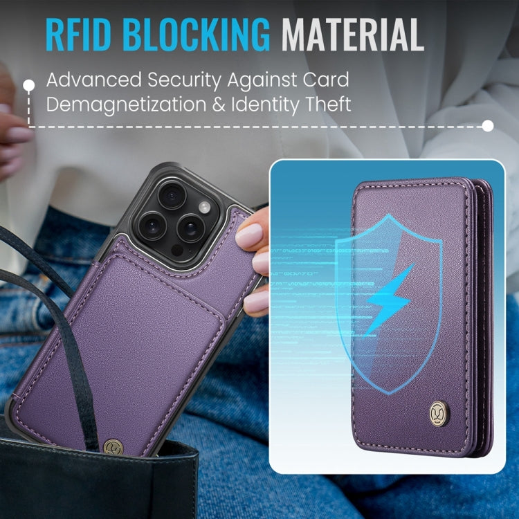For iPhone 16 Pro Max JEEHOOD J05 Business Magnetic Style RFID Leather Phone Case(Purple)