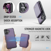 For iPhone 16 JEEHOOD J05 Business Magnetic Style RFID Leather Phone Case(Purple)
