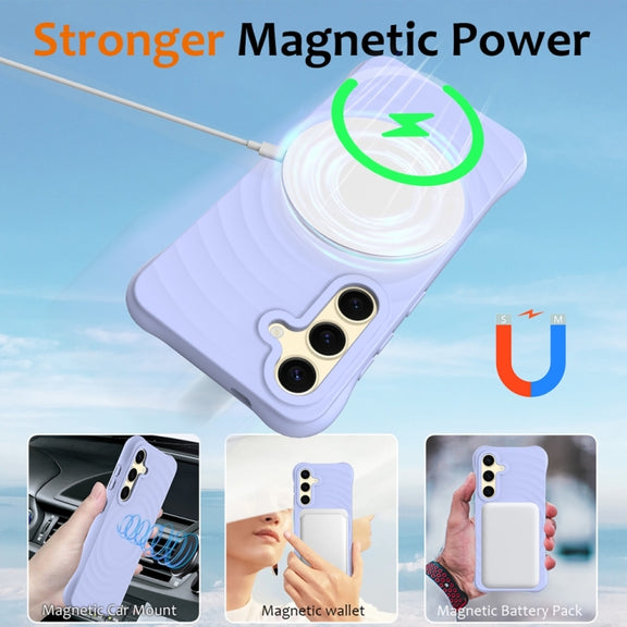 For Samsung Galaxy S25 5G Wave Texture MagSafe Magnetic Liquid Silicone Phone Case(Purple)
