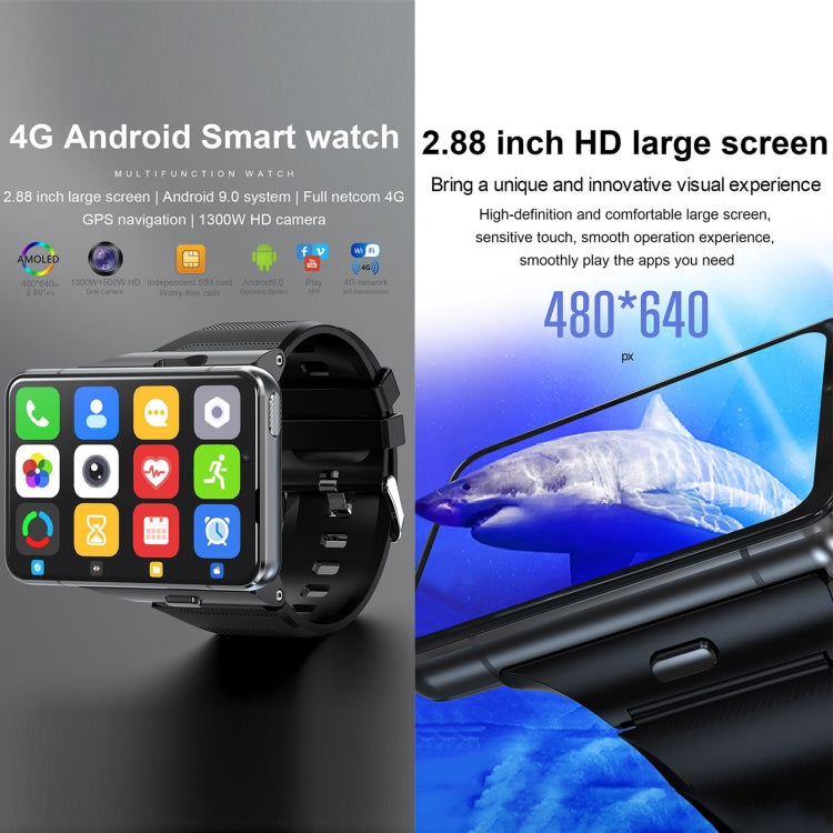 UNIWA DM200, 4GB+64GB, 2.88 inch Android 9.0 Smart Watch Phone, MT6761 Quad Core, Network: 4G(Black)