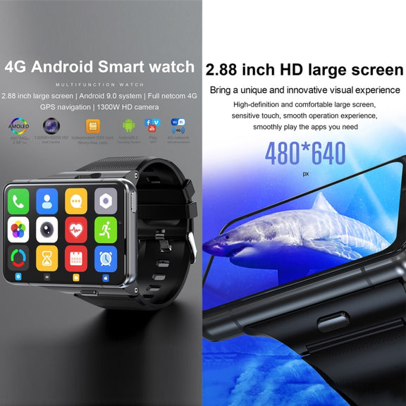 UNIWA DM200, 4GB+64GB, 2.88 inch Android 9.0 Smart Watch Phone, MT6761 Quad Core, Network: 4G(Black)