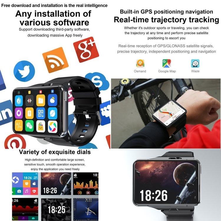 UNIWA DM200, 4GB+64GB, 2.88 inch Android 9.0 Smart Watch Phone, MT6761 Quad Core, Network: 4G(Black)
