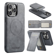 For iPhone 16 Pro Max Fierre Shann Cowhide Vertical Flip Magnetic Card Holder Phone Case(Grey)