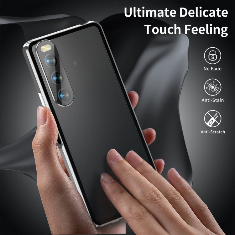 For Sony Xperia 10 V HD Magnetic Metal Tempered Glass Phone Case(Silver)