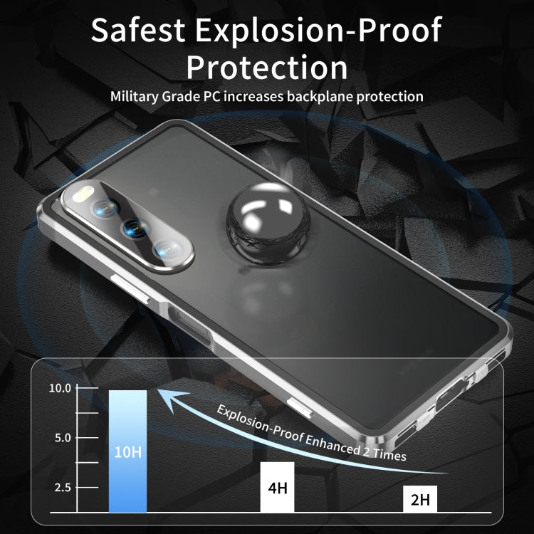 For Sony Xperia 10 V HD Magnetic Metal Tempered Glass Phone Case(Silver)