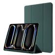 For iPad Pro 11 2024 Skin Feel Tri-fold Leather Tablet Case with Pen Slot(Dark Green) - iPad Pro 11 2024 Cases by PMC TechLife | Online Shopping South Africa | PMC TechLife | Buy Now Pay Later Mobicred
