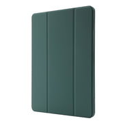 For iPad Pro 11 2024 Skin Feel Tri-fold Leather Tablet Case with Pen Slot(Dark Green)