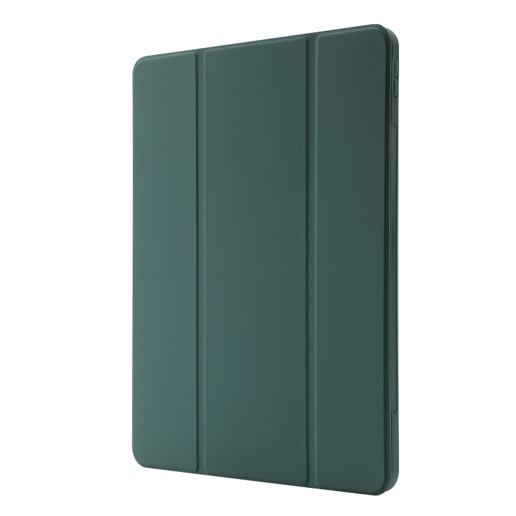 For iPad Pro 11 2024 Skin Feel Tri-fold Leather Tablet Case with Pen Slot(Dark Green)