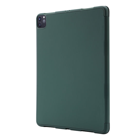 For iPad Pro 11 2024 Skin Feel Tri-fold Leather Tablet Case with Pen Slot(Dark Green)