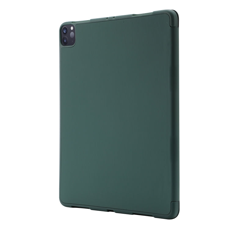 For iPad Pro 11 2024 Skin Feel Tri-fold Leather Tablet Case with Pen Slot(Dark Green)