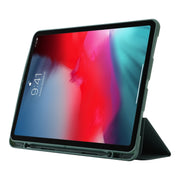For iPad Pro 11 2024 Skin Feel Tri-fold Leather Tablet Case with Pen Slot(Dark Green)