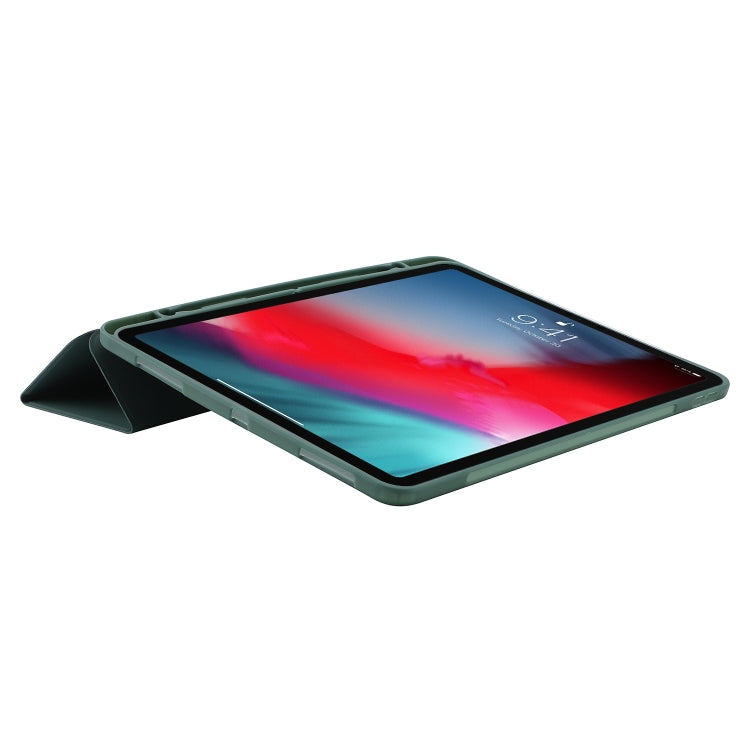For iPad Pro 11 2024 Skin Feel Tri-fold Leather Tablet Case with Pen Slot(Dark Green)
