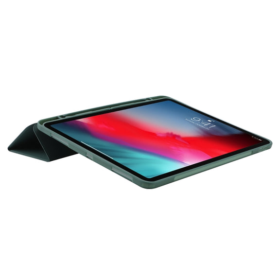 For iPad Pro 11 2024 Skin Feel Tri-fold Leather Tablet Case with Pen Slot(Dark Green)